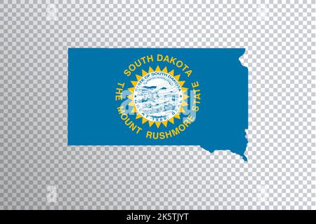 South Dakota flag on map, transparent background, Clipping path Stock Photo