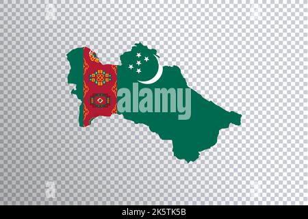 Turkmenistan flag on map, transparent background, Clipping path Stock Photo