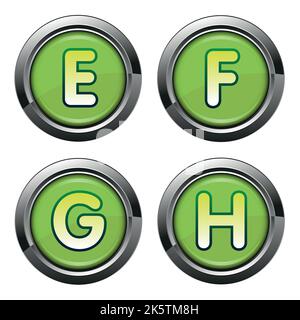 Alphabet signs in chrome buttons Stock Vector