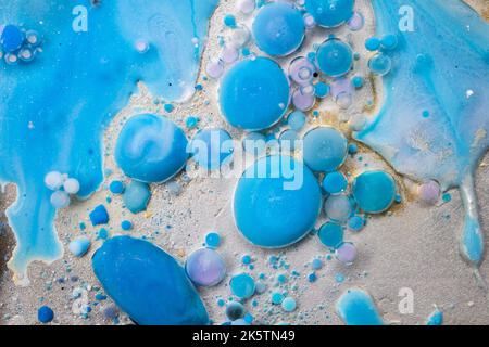 Colorful Bright Bubbles Oil Beautiful Paint Universe Color Moving Multicolored. Space Universe, Quantum Physics. Fantastic Hypnotic Surface.  Stock Photo
