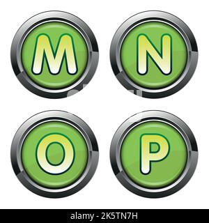 Alphabet signs in chrome buttons Stock Vector