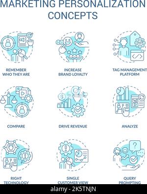 Individual marketing strategy turquoise concept icons set Stock Vector