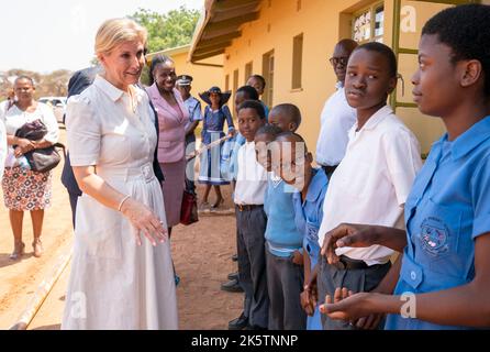 The Countess of Wessex meets children who have participated in the Pono Yame school eye health programme during a visit to Molefe Primary School, Kopong, as she visits Botswana. Picture date: Monday October 10, 2022. Stock Photo