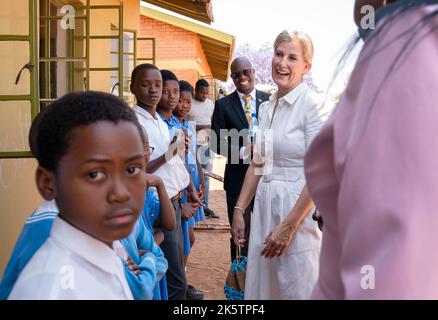 The Countess of Wessex meets children who have participated in the Pono Yame school eye health programme during a visit to Molefe Primary School, Kopong, as she visits Botswana. Picture date: Monday October 10, 2022. Stock Photo