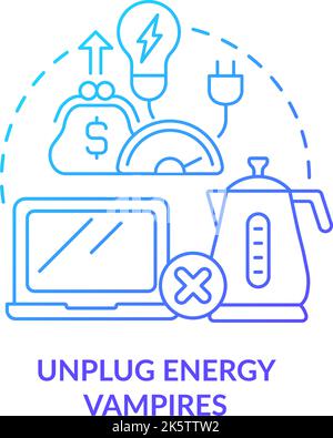 Unplug energy vampires blue gradient concept icon Stock Vector