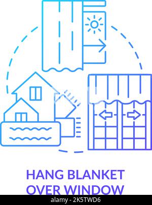 Hang blanket over window blue gradient concept icon Stock Vector