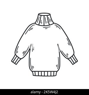 Knitted sweater doodle illustration. Clothes and accessories sketch isolated vector. Casual aesthetic sweatshirt black hand drawn outline image Stock Vector