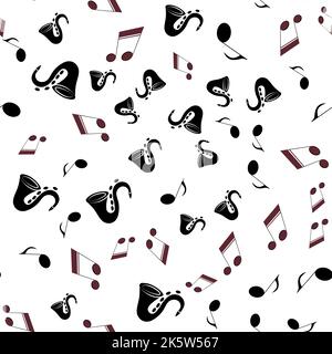 Saxophone and music notes on a white background. Abstract Music Seamless Pattern Background.  Musical background  for your design. Vector Illustration Stock Vector