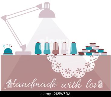 Vector illustration from objects and materials for courses of sewing, embroidery. Create your poster, postcard, brochure. Vector pattern  on a white b Stock Vector