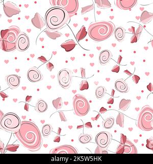 Abstract roses of pink color on a white background. For fabric, baby clothes, background, textile, wrapping paper and other decoration. Vector seamles Stock Vector