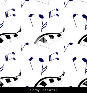 Music notes and piano keys on a white background.  Abstract Music Seamless Pattern Background.  Musical background  for your design Stock Vector