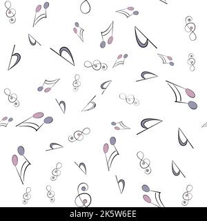 Musical signs and a treble clef are scattered over a white background.  Abstract Music Seamless Pattern Background.  Musical background  for your desi Stock Vector