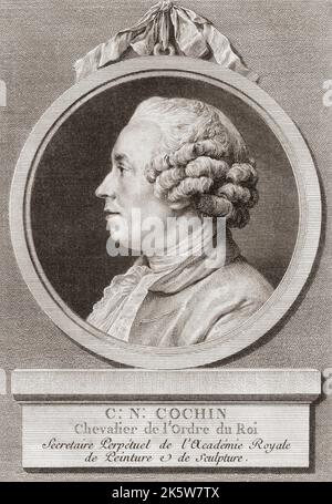 Charles-Nicolas Cochin, 1715 – 1790.  French engraver and author.  Also known as: Charles-Nicolas Cochin le Jeune (the Younger), Charles-Nicolas Cochin le fils (the son), or Charles-Nicolas Cochin II.  From a print by Augustin de Saint-Aubin after a drawing by Charles Nicolas Cochin II. Stock Photo