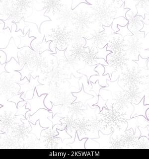 Transparent snowflakes and stars on a white background. Design for decor, prints, textile, furniture, cloth, digital. Vector seamless pattern EPS 10 Stock Vector