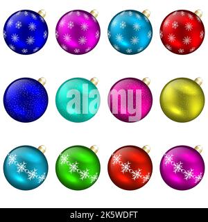 set of Christmas balls of different colors with a pattern for your design. Vector drawing EPS 10. Stock Vector