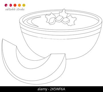 Pumpkin soup with croutons. Autumn collection. Relaxation coloring template. Editable vector illustration. Stock Vector