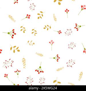 Yellow leaves on twigs and berries on a transparent background. Vector seamless pattern. For fabric, background, textile, wrapping paper and other dec Stock Vector