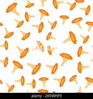 Red chanterelle mushrooms on a transparent background. Vector seamless pattern. For fabric, background, textile, wrapping paper and other decorations. Stock Vector