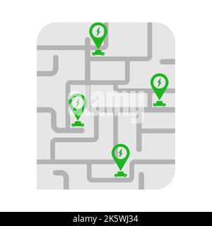Map with electric filling stations. Vector illustration Stock Vector