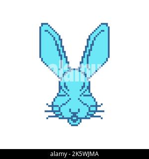 Hare face Pixel art. 8 bitrabbit muzzle pixelated Stock Vector