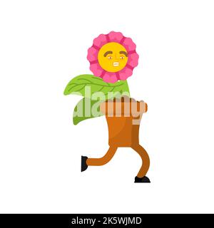 Running flower. Flower delivery sign. Flower in pot run. Vector illustration Stock Vector