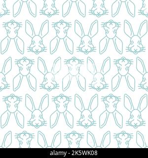 Pixel art Hare face Pattern seamless . 8 bitrabbit muzzle Background. pixelated Baby fabric ornament Stock Vector