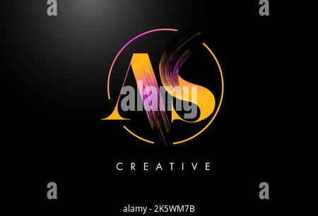 AS Brush Stroke Letter Logo Design. Orange Purple Paint Logo Leters Icon with Elegant Circle Vector Design. Stock Vector