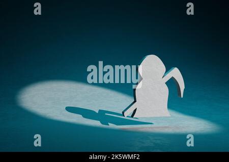 Beautiful abstract illustrations grim Reaper symbol icon on a dark blue ...