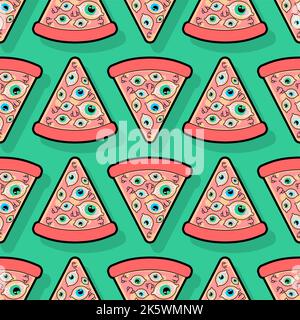 Pizza with eyes Pattern seamless. Vector Background Stock Vector