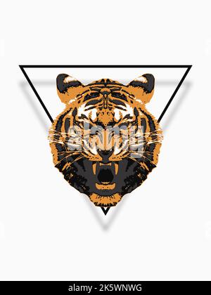 Tiger head in a triangle, 3D rendering, white background Stock Photo