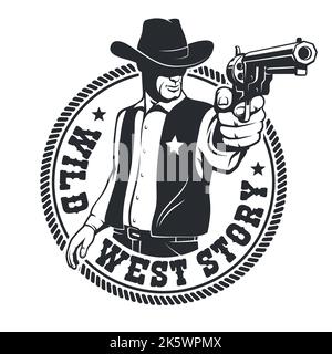 Cowboy pointing a gun - vintage logo Stock Vector Image & Art - Alamy