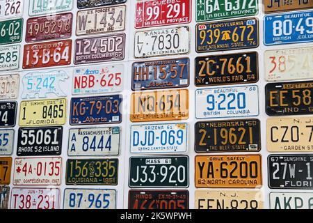 Collection of American and Canadian vehicle number plates Stock Photo