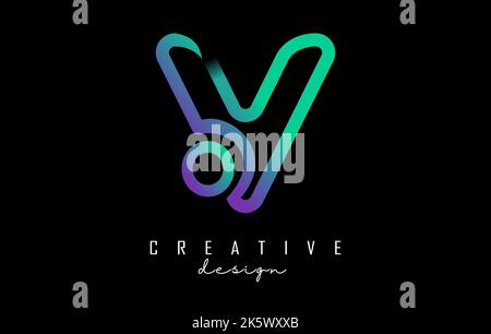 Outline letter V logo with a minimalist and gradient design. Vector Illustration with geometric design. Creative icon with letter. Stock Vector