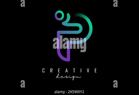 Outline letter P logo with a minimalist and gradient design. Vector Illustration with geometric design. Creative icon with letter. Stock Vector