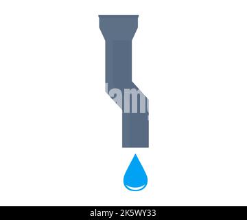 Rain gutter with downspout logo design. Gutter installation and repair service vector design and illustration. Stock Vector
