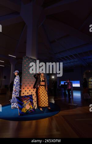 Melbourne, Australia. 10th Oct, 2022. A model dressed in a design by Verner during the event. Opening night of Melbourne Fashion Week started with Fashion X Art at State Library Victoria, the work of designers was on show amongst the grand rooms and space of the historic library and its towering dome. Credit: SOPA Images Limited/Alamy Live News Stock Photo
