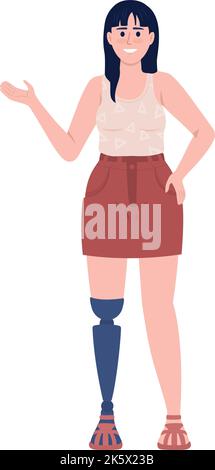 Happy lady with disability semi flat color vector character Stock Vector