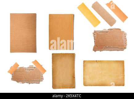 Collection of various vintage note papers isolated on white background Stock Photo