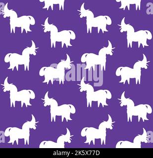 Vector seamless pattern of hand drawn flat witch Halloween unicorn silhouette isolated on violet background Stock Vector