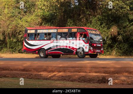 A bus driving along Ngong road near the junction with Oloolua Close. Ngong Road, Nairobi, Kenya.  4 Sep 2022 Stock Photo