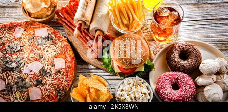 Foods enhancing the risk of cancer. Junk food Stock Photo