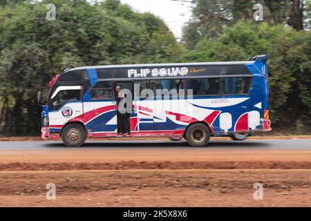 A bus driving along Ngong road near the junction with Oloolua Close. Ngong Road, Nairobi, Kenya.  4 Sep 2022 Stock Photo