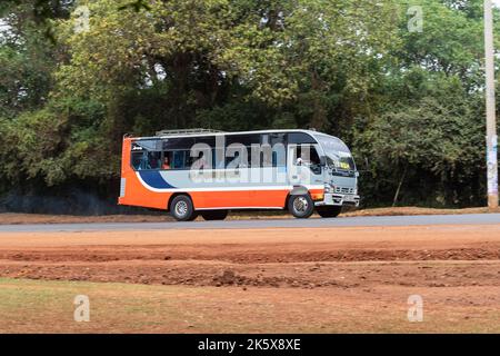 A bus driving along Ngong road near the junction with Oloolua Close. Ngong Road, Nairobi, Kenya.  4 Sep 2022 Stock Photo