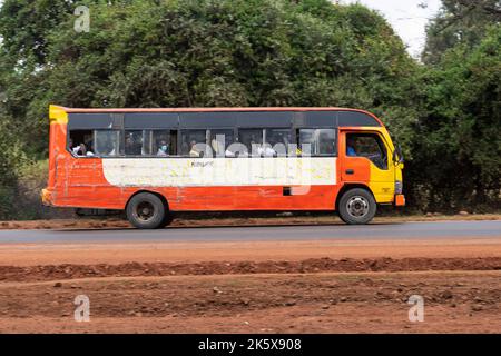 A bus driving along Ngong road near the junction with Oloolua Close. Ngong Road, Nairobi, Kenya.  4 Sep 2022 Stock Photo