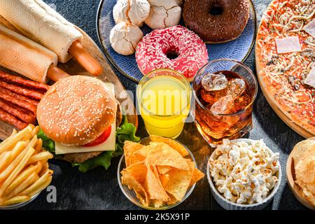 Foods enhancing the risk of cancer. Junk food Stock Photo