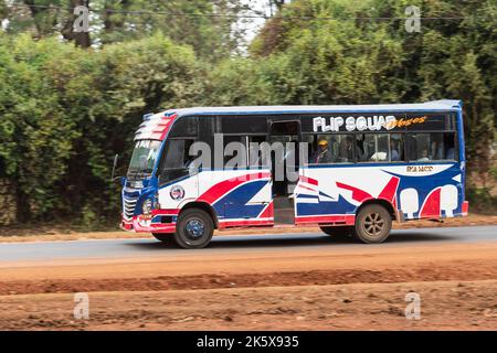 A bus driving along Ngong road near the junction with Oloolua Close. Ngong Road, Nairobi, Kenya.  4 Sep 2022 Stock Photo