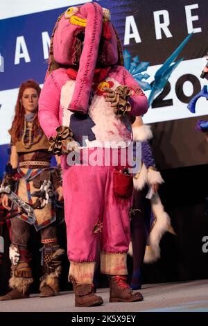 Poland, Poznan - October 09, 2022: Poznan Game Arena, video game characters, cosplay. Pink elephant Stock Photo