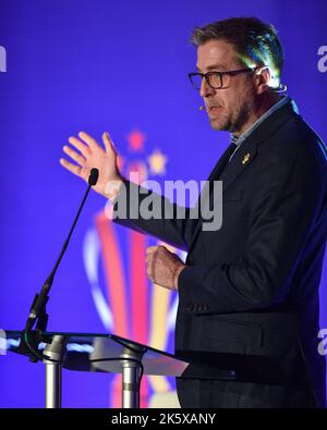Manchester, England - 10th October 2022 - Mark Chapman host the Launch of the Rugby League World Cup RLWC 2021 at Science Museum, Manchester, UK Stock Photo
