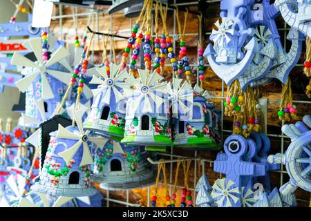 SIRINCE, Izmir, Turkey - January 16, 2022. Various Turkish traditional souvenirs in street shops. Stock Photo