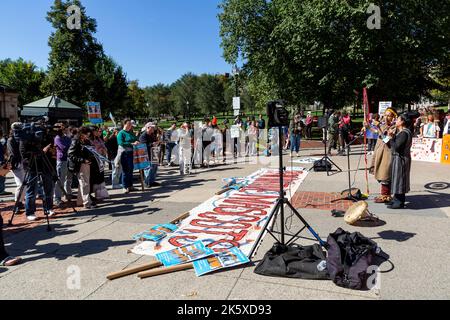 October 8, 2022. Boston, MA. Marchers took to the streets in Boston to demand that state lawmakers pass legislation that would formally establish Indi Stock Photo